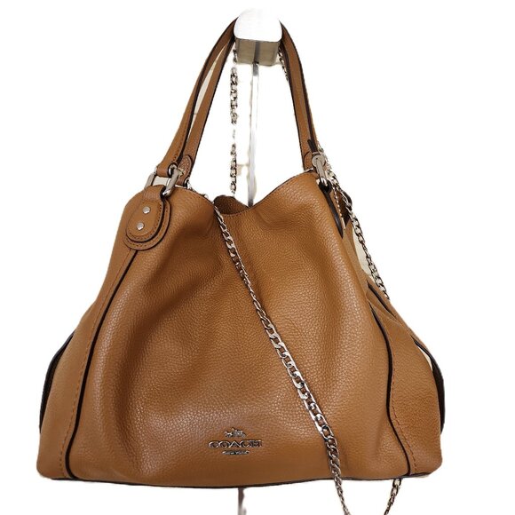 Coach Edie Brown Leather Shoulder Bag Purse - Picture 1 of 14